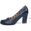 imageMona flying Womens Leather Closed Round Toe 3 inch Chunky High Heel Pumps Office Work Dress Shoes for LadiesNavy