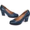 imageMona flying Womens Leather Closed Round Toe 3 inch Chunky High Heel Pumps Office Work Dress Shoes for LadiesNavy