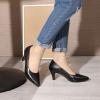 imageMona flying Womens Leather Comfort Closed Pointed Toe Pumps Womens High Heels Work Office Dress Shoes for LadiesBlack