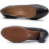 imageMona flying Womens Vintage Leather Pump Chunky Heel Round Toe Office Dress Shoes for LadiesBlack