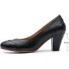 imageMona flying Womens Vintage Leather Pump Chunky Heel Round Toe Office Dress Shoes for LadiesBlack