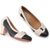 imageMona flying Womens Vintage Leather Pump Chunky Heel Round Toe Office Dress Shoes for LadiesBlack Offwhite