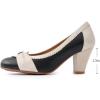 imageMona flying Womens Vintage Leather Pump Chunky Heel Round Toe Office Dress Shoes for LadiesBlack Offwhite