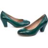 imageMona flying Womens Vintage Leather Pump Chunky Heel Round Toe Office Dress Shoes for LadiesBlackish Green