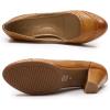 imageMona flying Womens Vintage Leather Pump Chunky Heel Round Toe Office Dress Shoes for LadiesBrown