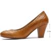 imageMona flying Womens Vintage Leather Pump Chunky Heel Round Toe Office Dress Shoes for LadiesBrown