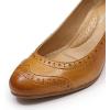 imageMona flying Womens Vintage Leather Pump Chunky Heel Round Toe Office Dress Shoes for LadiesBrown