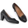 imageMona flying Womens Vintage Leather Pump Chunky Heel Round Toe Office Dress Shoes for LadiesDark Black