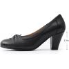 imageMona flying Womens Vintage Leather Pump Chunky Heel Round Toe Office Dress Shoes for LadiesDark Black