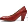 imageMona flying Womens Vintage Leather Pump Chunky Heel Round Toe Office Dress Shoes for LadiesRed
