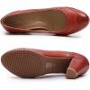 imageMona flying Womens Vintage Leather Pump Chunky Heel Round Toe Office Dress Shoes for LadiesRed