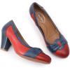 imageMona flying Womens Vintage Leather Pump Chunky Heel Round Toe Office Dress Shoes for LadiesRed Navy Blue