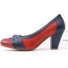 imageMona flying Womens Vintage Leather Pump Chunky Heel Round Toe Office Dress Shoes for LadiesRed Navy Blue