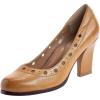 imageMona flying Womens Leather Closed Round Toe 3 inch Chunky High Heel Pumps Office Work Dress Shoes for LadiesTan