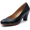 imageMona flying Womens Vintage Leather Pump Chunky Heel Round Toe Office Dress Shoes for LadiesBlack