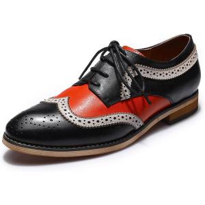 imageMona flying Casual Wing Tip Oxfords Brogue for Women Ladies Handmade Lace up Leather Derby ShoesBlackrecocoo Red