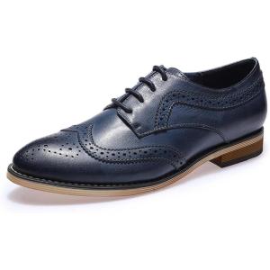 imageMona flying Casual Wing Tip Oxfords Brogue for Women Ladies Handmade Lace up Leather Derby ShoesBlue