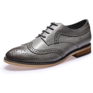 imageMona flying Casual Wing Tip Oxfords Brogue for Women Ladies Handmade Lace up Leather Derby ShoesGrey