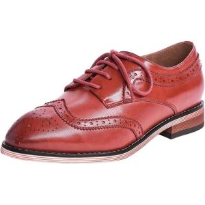 imageMona flying Casual Wing Tip Oxfords Brogue for Women Ladies Handmade Lace up Leather Derby ShoesJujube Red