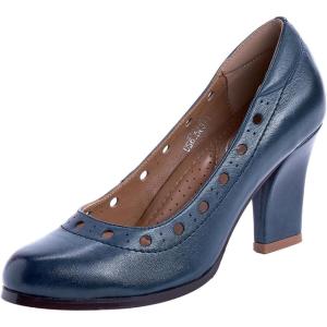 imageMona flying Womens Leather Closed Round Toe 3 inch Chunky High Heel Pumps Office Work Dress Shoes for LadiesNavy