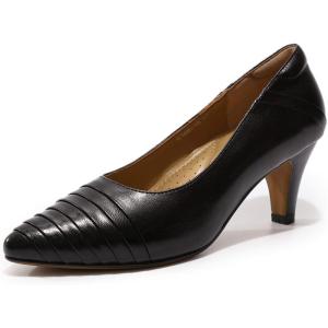 imageMona flying Womens Leather Comfort Closed Pointed Toe Pumps Womens High Heels Work Office Dress Shoes for LadiesDark Black