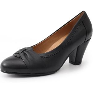 imageMona flying Womens Vintage Leather Pump Chunky Heel Round Toe Office Dress Shoes for LadiesDark Black