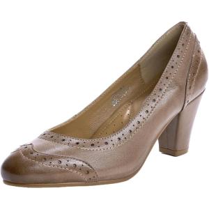 imageMona flying Womens Vintage Leather Pump Chunky Heel Round Toe Office Dress Shoes for LadiesLight Coffee
