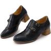 imageMona flying Womens Leather Chunky Heel Monk Strap Oxfords Wingtip Ladies Mid Heel Dress Loafers Pumps Shoes with BuckleBlue Black
