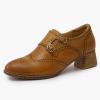 imageMona flying Womens Leather Chunky Heel Monk Strap Oxfords Wingtip Ladies Mid Heel Dress Loafers Pumps Shoes with BuckleBrown