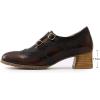 imageMona flying Womens Leather Chunky Heel Monk Strap Oxfords Wingtip Ladies Mid Heel Dress Loafers Pumps Shoes with BuckleWine Black