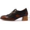 imageMona flying Womens Leather Chunky Heel Monk Strap Oxfords Wingtip Ladies Mid Heel Dress Loafers Pumps Shoes with BuckleYellow Black