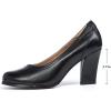 imageMona flying Womens Leather Closed Round Toe 3 inch Chunky High Heel Pumps Formal Court Shoes Office Work Dress Shoes for LadiesAter