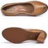 imageMona flying Womens Leather Closed Round Toe 3 inch Chunky High Heel Pumps Formal Court Shoes Office Work Dress Shoes for LadiesBright Brown