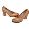 imageMona flying Womens Leather Closed Round Toe 3 inch Chunky High Heel Pumps Formal Court Shoes Office Work Dress Shoes for LadiesBright Brown