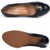 imageMona flying Womens Leather Closed Round Toe 3 inch Chunky High Heel Pumps Office Work Dress Shoes for LadiesBlack
