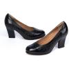 imageMona flying Womens Leather Closed Round Toe 3 inch Chunky High Heel Pumps Office Work Dress Shoes for LadiesBlack