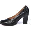 imageMona flying Womens Leather Closed Round Toe 3 inch Chunky High Heel Pumps Office Work Dress Shoes for LadiesBlack