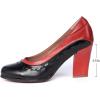 imageMona flying Womens Leather Closed Round Toe 3 inch Chunky High Heel Pumps Office Work Dress Shoes for LadiesBlackRed