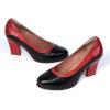 imageMona flying Womens Leather Closed Round Toe 3 inch Chunky High Heel Pumps Office Work Dress Shoes for LadiesBlackRed