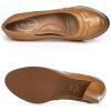 imageMona flying Womens Leather Closed Round Toe 3 inch Chunky High Heel Pumps Office Work Dress Shoes for LadiesBrown