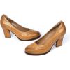 imageMona flying Womens Leather Closed Round Toe 3 inch Chunky High Heel Pumps Office Work Dress Shoes for LadiesBrown
