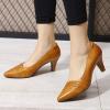 imageMona flying Womens Leather Comfortable Pointed Toe Pumps 7cm High Heels Dressy Casual Office Work Shoes for LadiesUmber