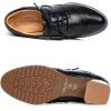 imageMona flying Womens Leather Med Chunky Heel Wingtip Brogue Laceup Dress Oxford Pumps Office Work Heel Shoes for LadiesBlack