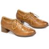 imageMona flying Womens Leather Med Chunky Heel Wingtip Brogue Laceup Dress Oxford Pumps Office Work Heel Shoes for LadiesBrown