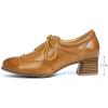 imageMona flying Womens Leather Med Chunky Heel Wingtip Brogue Laceup Dress Oxford Pumps Office Work Heel Shoes for LadiesBrown
