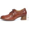 imageMona flying Womens Leather Med Chunky Heel Wingtip Brogue Laceup Dress Oxford Pumps Office Work Heel Shoes for LadiesRusty Red