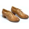 imageMona flying Womens Leather Med Chunky Heel Wingtip Brogue Laceup Dress Oxford Pumps Office Work Heel Shoes for LadiesTan