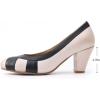 imageMona flying Womens Retro Dress Pumps 7cm Chunky Heel Leather Dressy Shoes for LadiesBeige Black