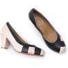 imageMona flying Womens Retro Dress Pumps 7cm Chunky Heel Leather Dressy Shoes for LadiesBeige Black