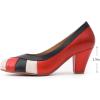 imageMona flying Womens Retro Dress Pumps 7cm Chunky Heel Leather Dressy Shoes for LadiesBeige Red Black
